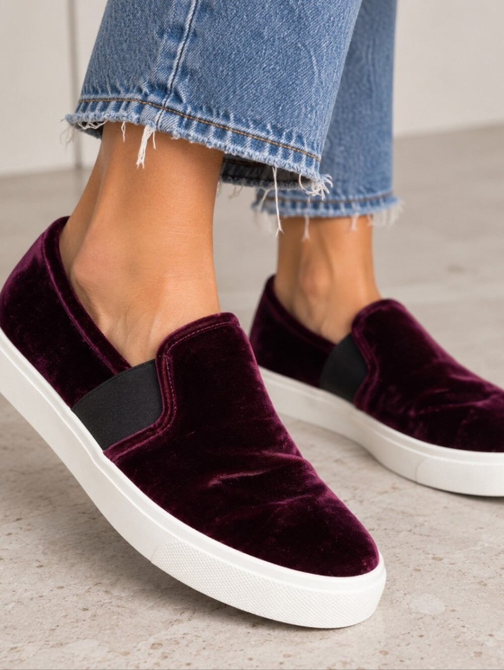 Vince Women's Velvet Slip-On Sneakers in Deep Burgundy